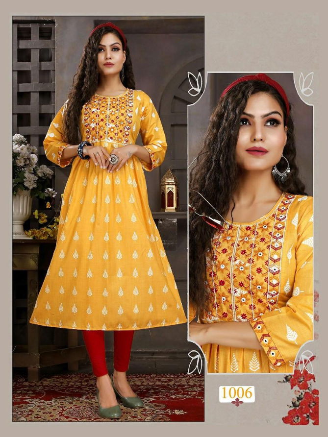 Riyaa Avni 1001 Heavy Cotton Printed Ethnic Wear Embroidery Kurti Collection